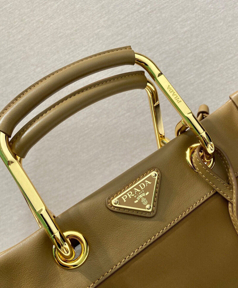 Prada Medium Re-Nylon And Leather Tote Bag Coffee